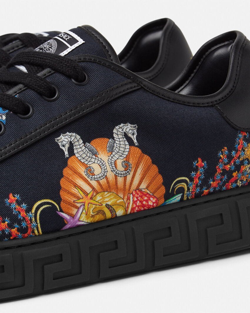 Versace Coral Theatre Greca Low-top Sneakers In Black