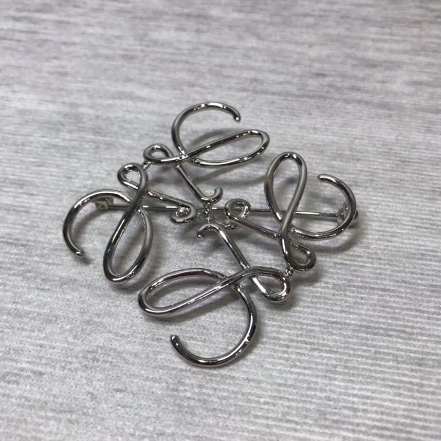 Loewe Anagram Brooch In Silver-tone Metal In White
