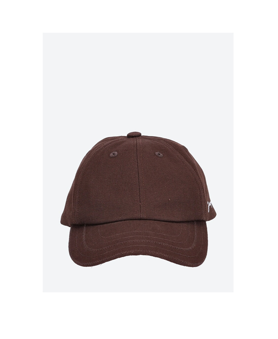 Jacquemus Brown Hat With Iconic Logo On The Side In Red