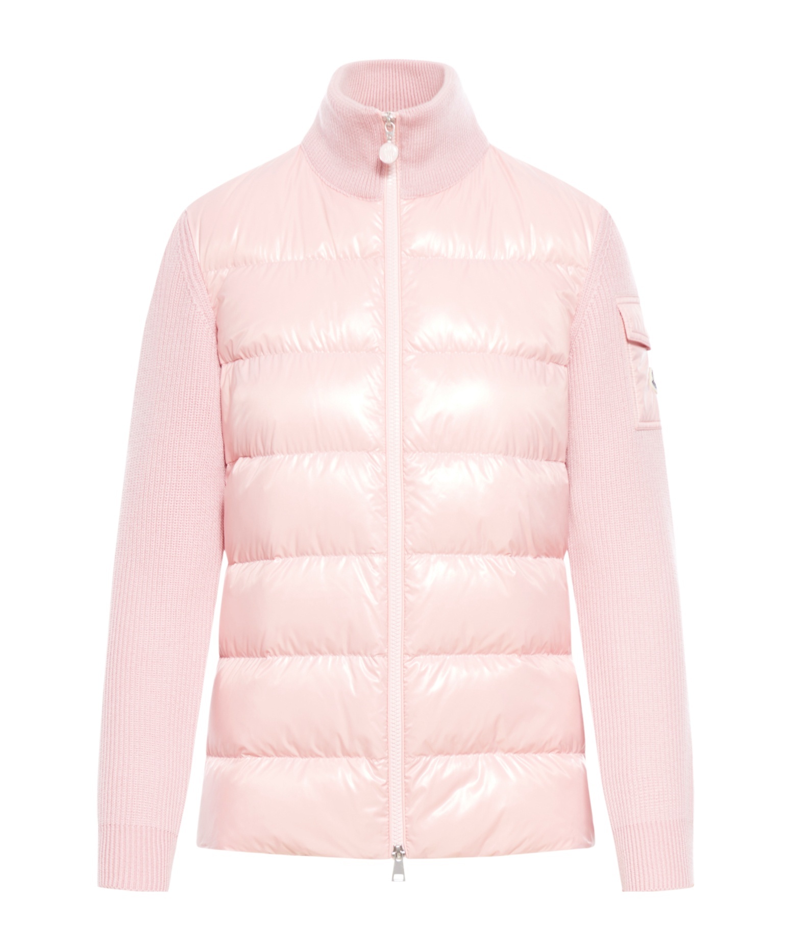 Shop Moncler Panelled Zip-up Down Jacket In Pink
