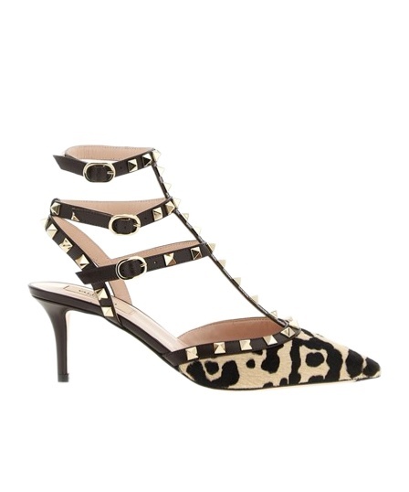 Valentino Rockstud Pumps With Straps In Pony-effect Calfskin 100mm In Brown