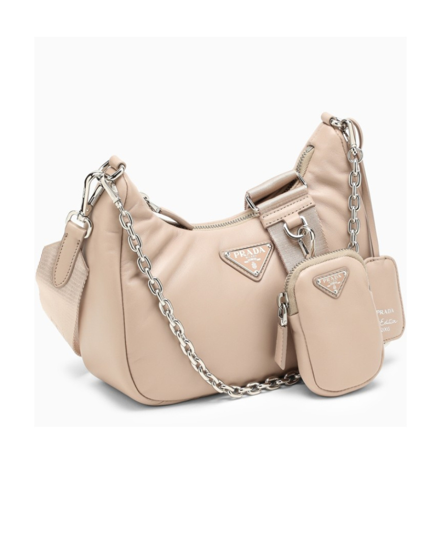 Prada Re-edition Leather Shoulder Bag In Nude