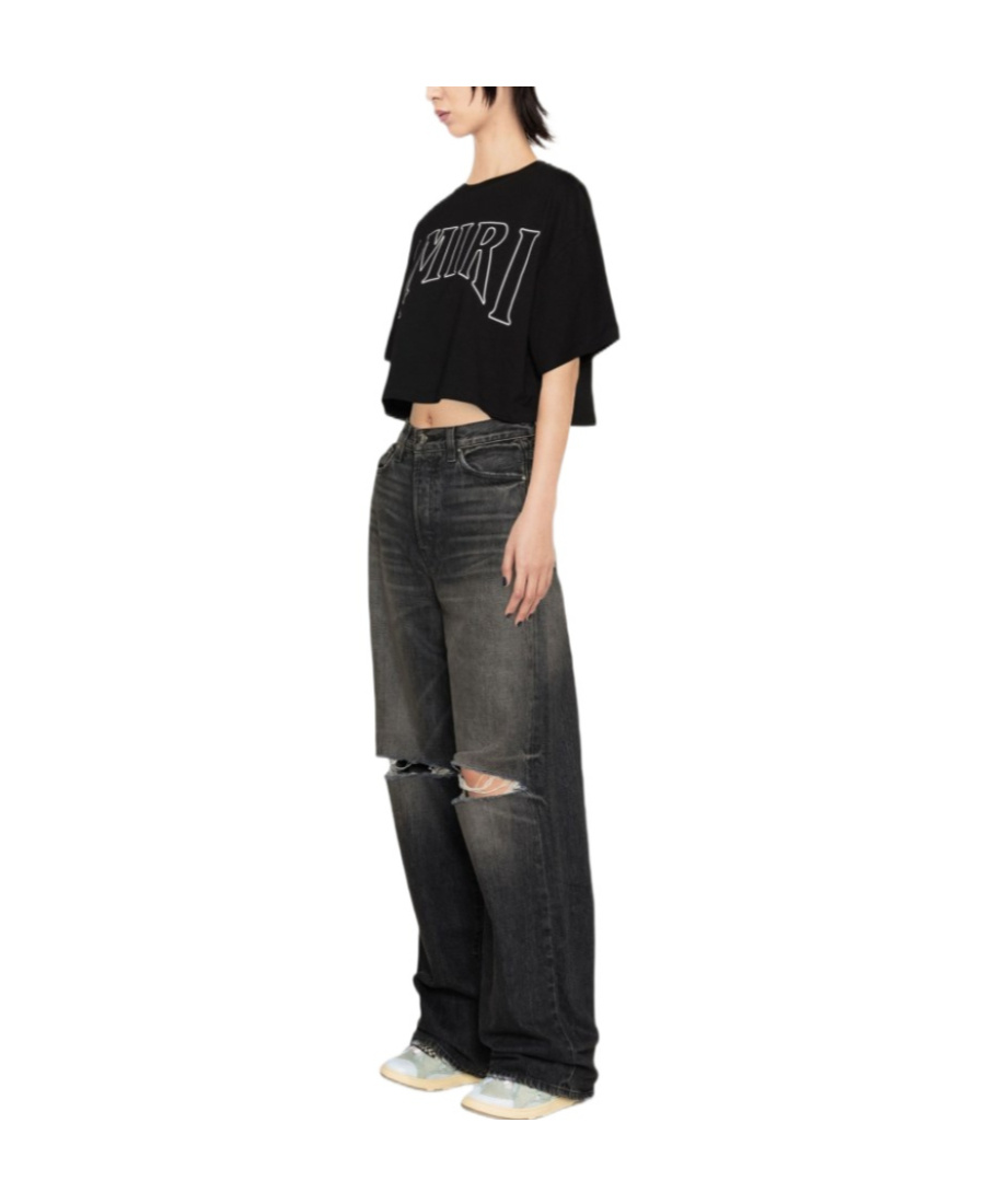 Amiri Graphic Logo-print Cropped T-shirt In Black