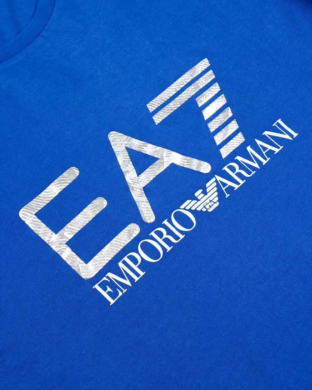 Ea7 Logo Printed Round Collar T-shirt In Blue