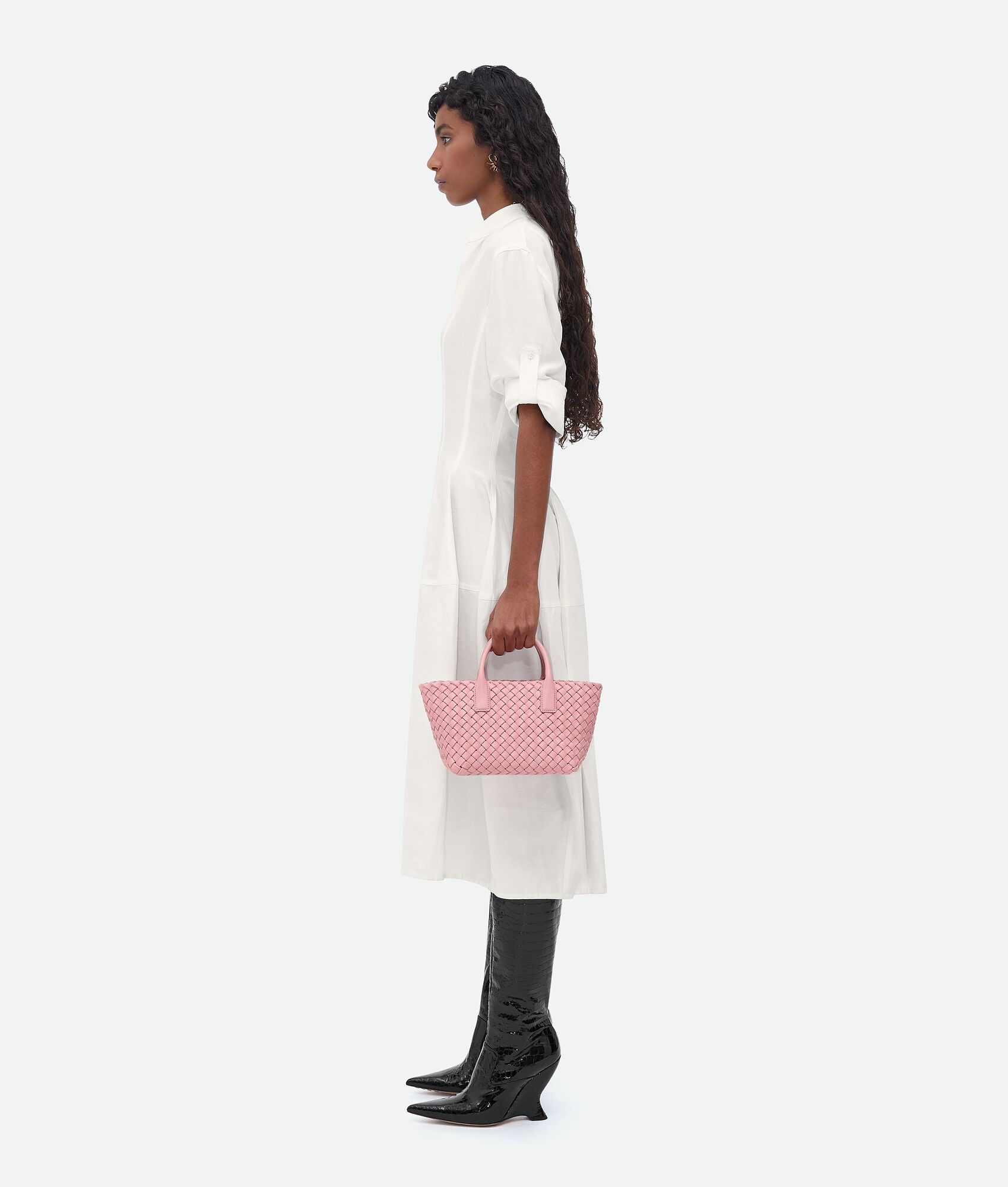Bottega Veneta Mini Cabat Leather Tote Bag In Pink