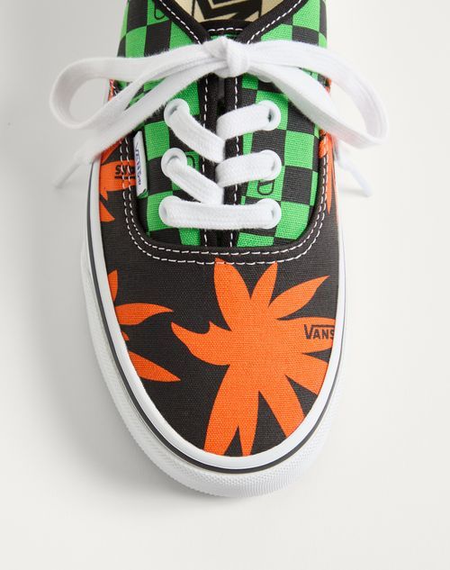 Valentino Garavani And Vans Low-top Fabric Trainer With Vlogo Checkerboard Print And Tropical Leaves In Black
