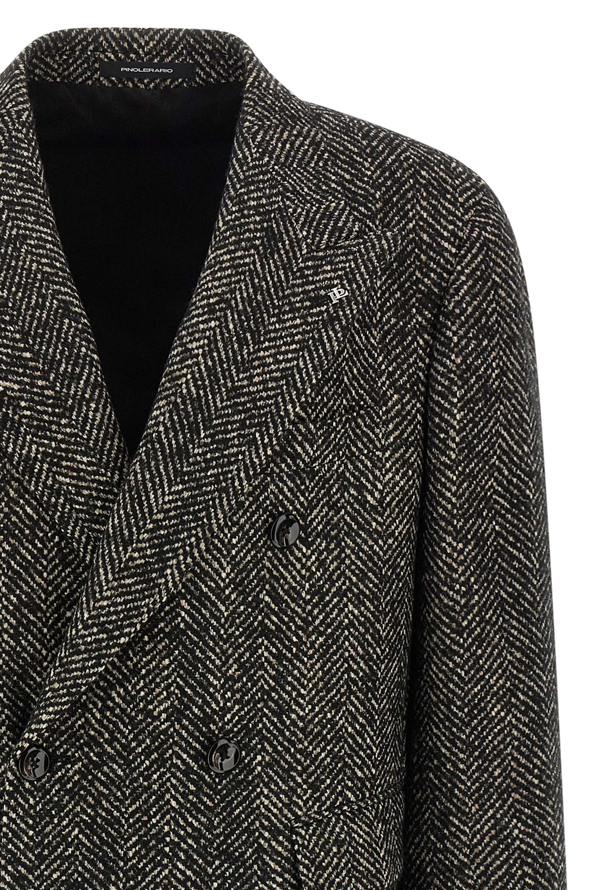 Tagliatore Herringbone Double Breasted Long Sleeve Coat In Black