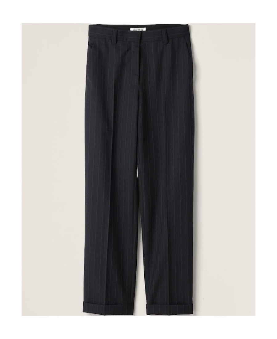 Miu Miu Pinstriped Wool Casual Pants In Black