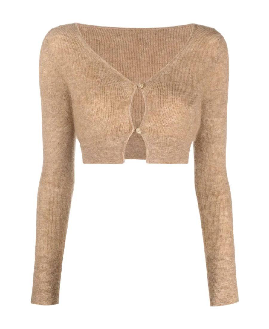 Jacquemus Merino Le Alzou Cropped Cardigan In Brown