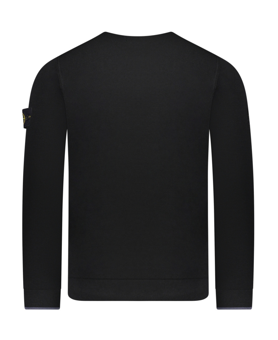 Stone Island Organic Cotton Crew Neck Sweater With English Ribs Knitwear Blue In Black