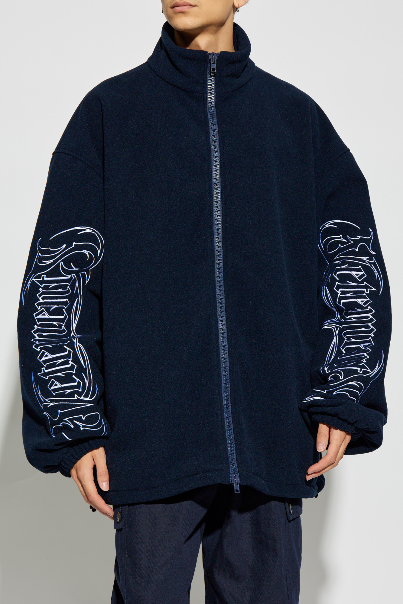 Vetements Navy Embroidered-logo Jacket In Black