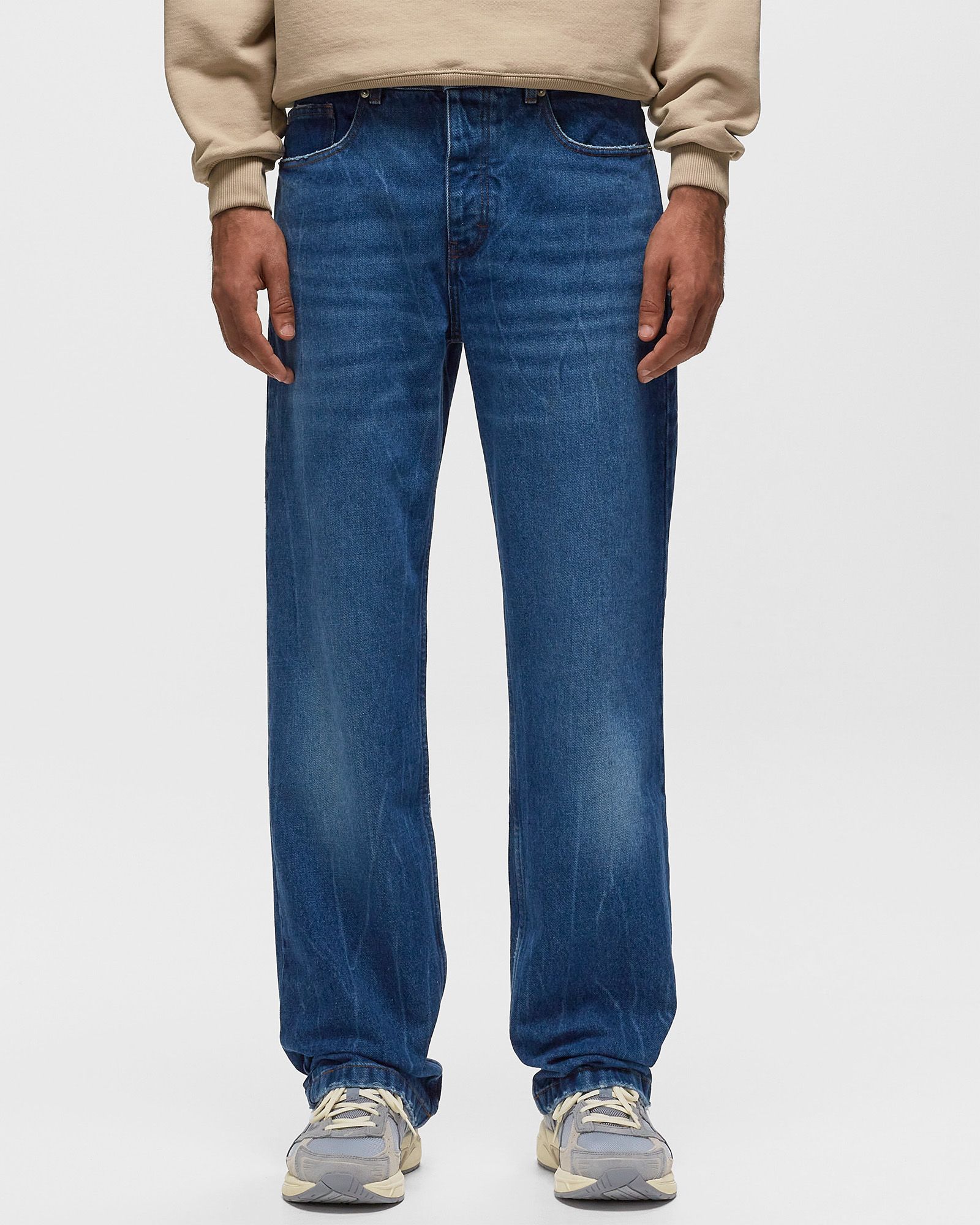 Ami Alexandre Mattiussi Ami Paris Logo Patch Used Effect Jeans In Blue