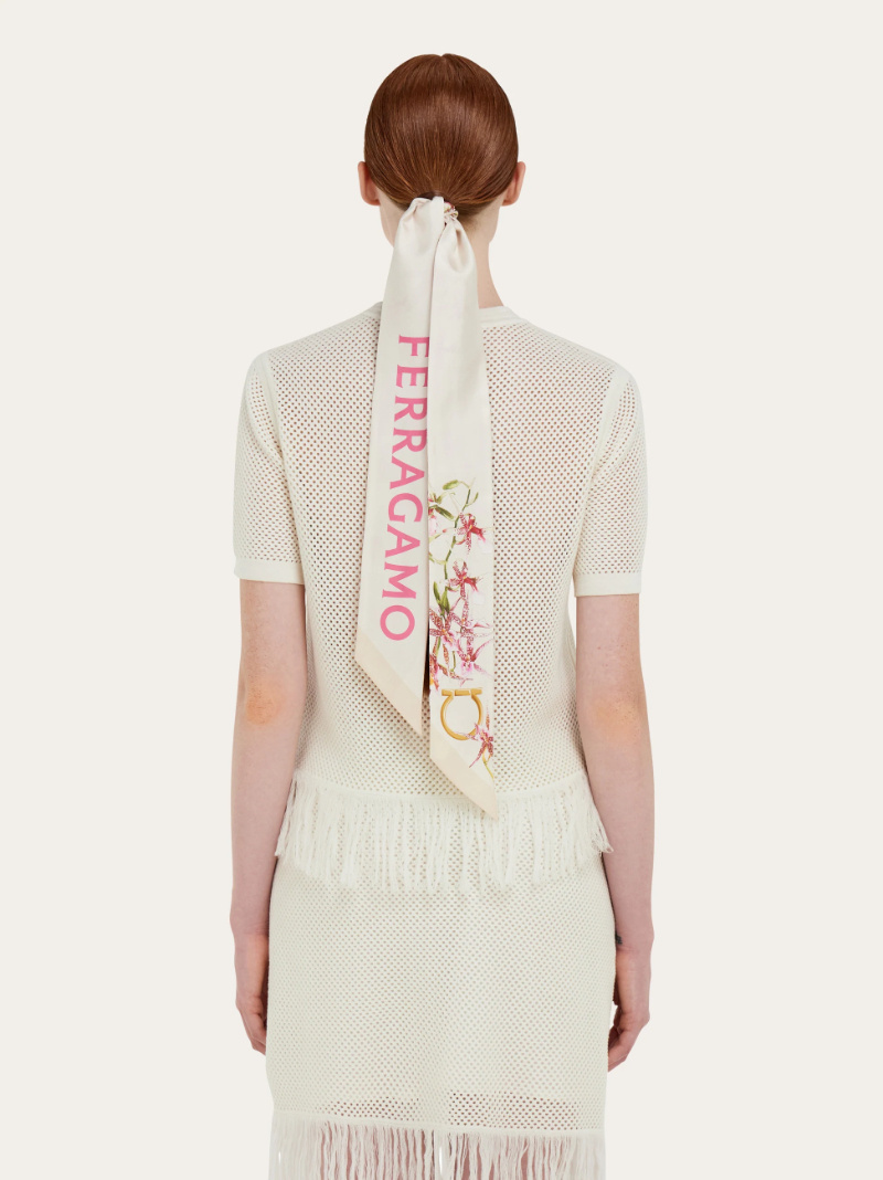 Ferragamo Gaia Print Silk Bandeau In Neutral