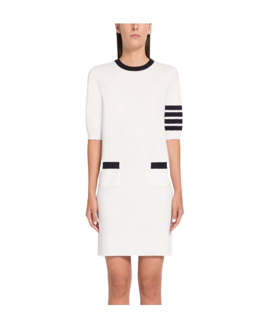 Thom Browne White Intarsia Hector Icon 4-bar Dress In White