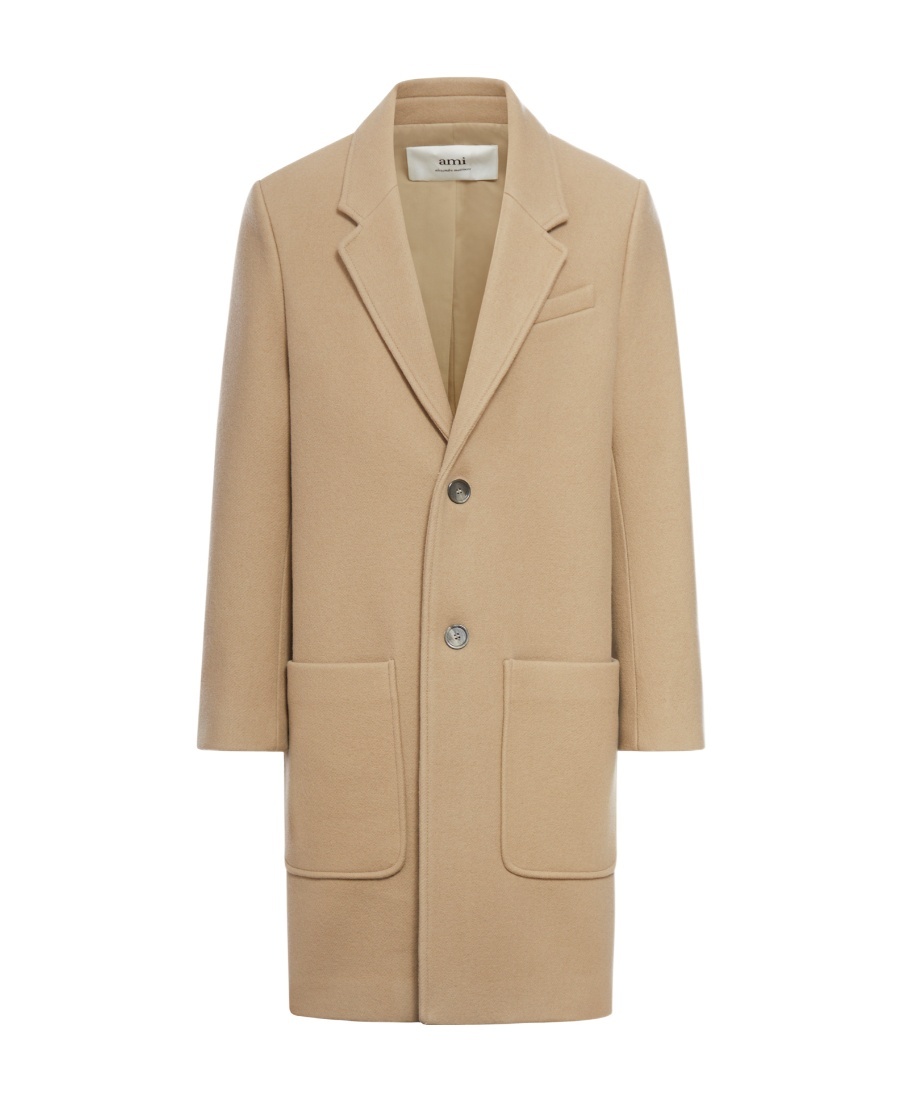 Ami Alexandre Mattiussi Wool Long-sleeved Coat In Nude