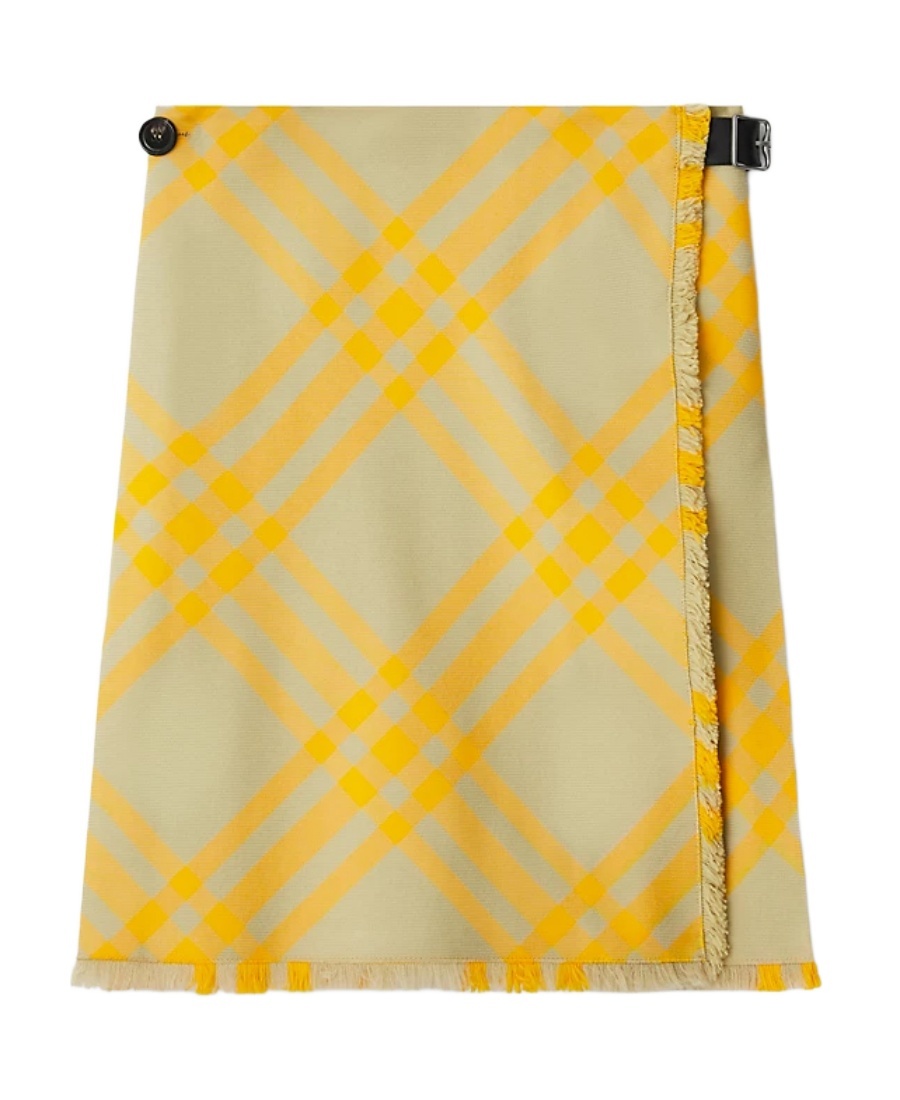 Shop Burberry Check-pattern Frayed Kilt In Yellow