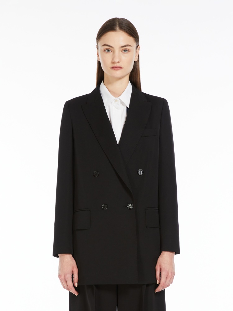 Max Mara Double-breasted Wool Suit Jacket In Black