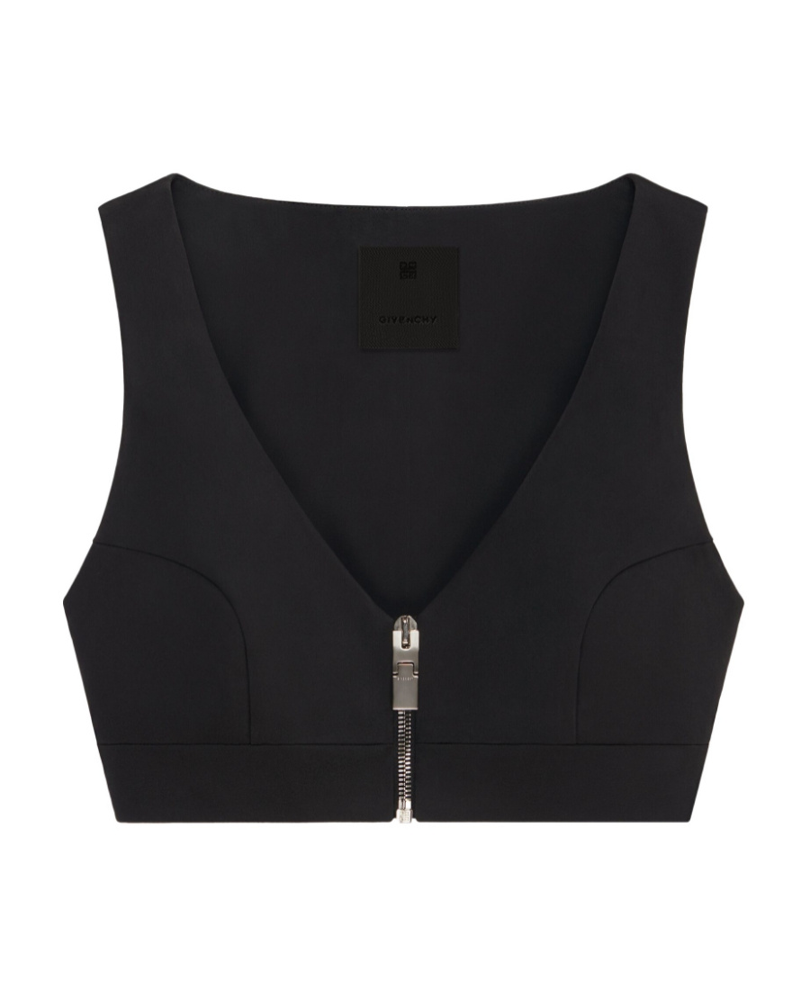Givenchy Black Zip Front Wool Crop Top In Black