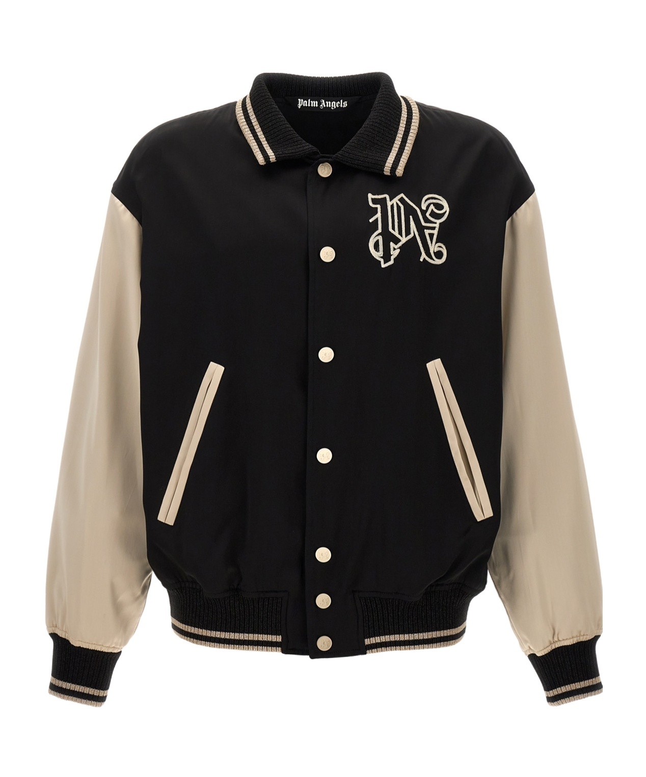 Palm Angels Blackwhite Logo Varsity Bomber Jacket In Black