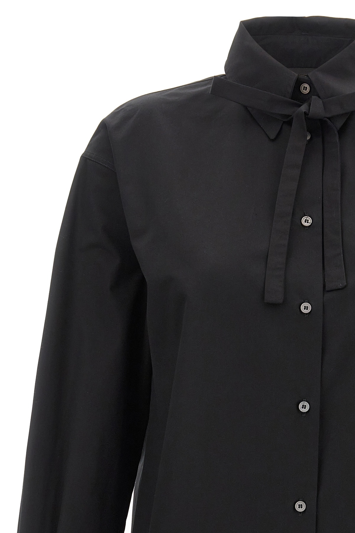 Fabiana Filippi Cotton Poplin Shirt With Knotted Lace Collar In Black
