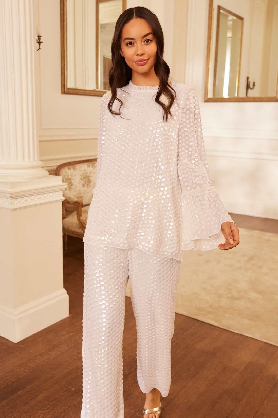 NEEDLE & THREAD RAINDROP SEQUINNED BLOUSE