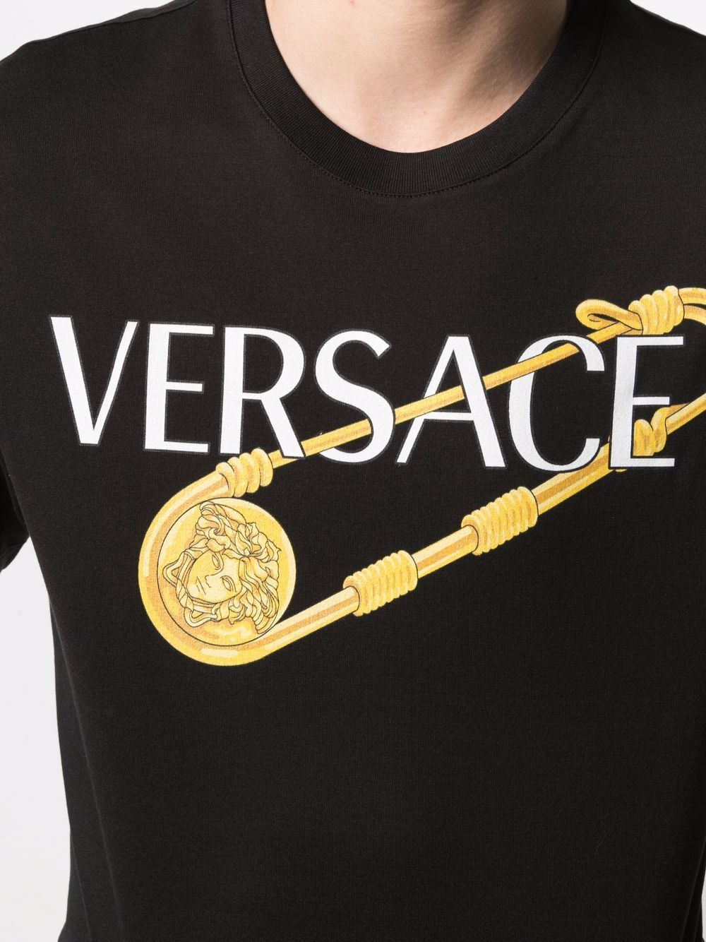Versace Safety Pin Logo-print T-shirt In Black