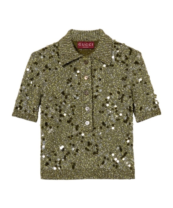 Gucci Tweed Blended Polo Shirt In Green