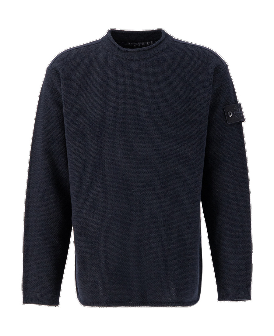 Stone Island Organic Cotton Crew Neck Long Sleeve Top In Blue