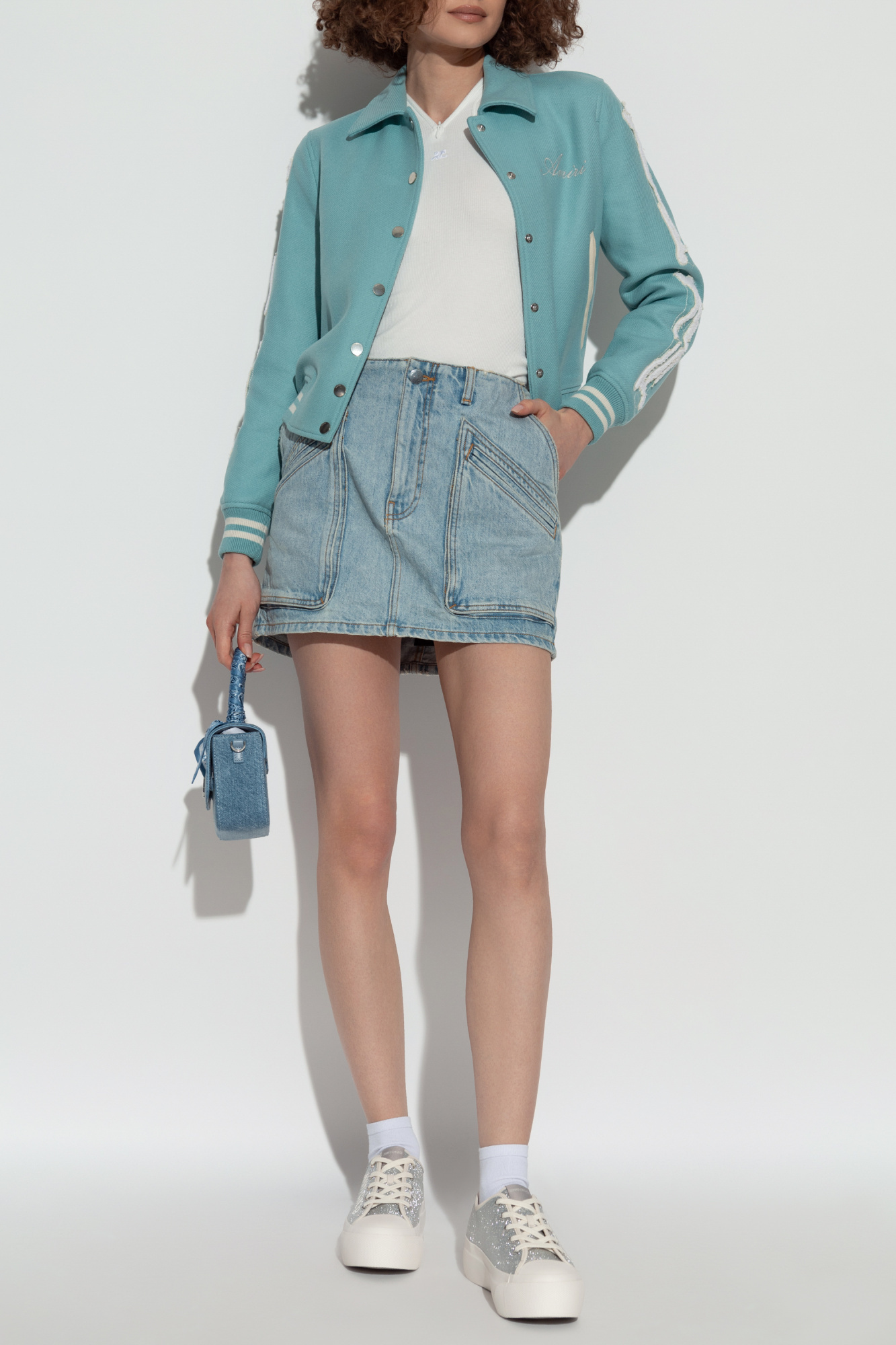 Amiri Cargo Denim Skirt In Gray