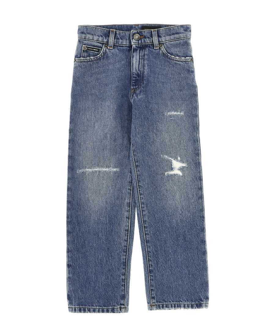 Dolce & Gabbana Logo-plaque Wide-leg Jeans In Blue