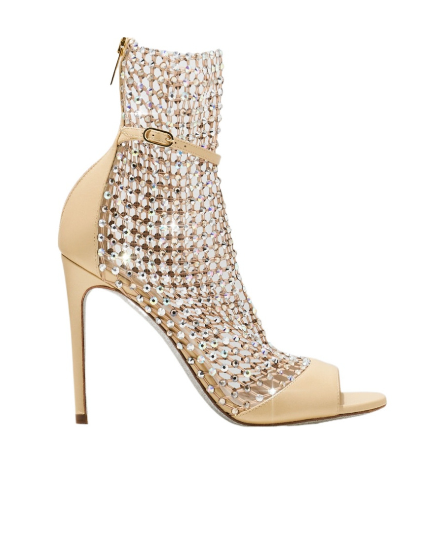 René Caovilla Galaxia 105 Crystal-embellished Ankle Mesh Sandals In Nude