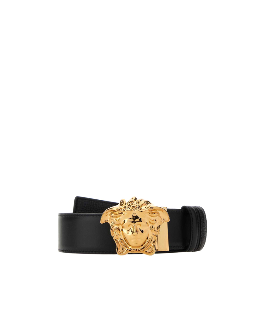 Shop Versace Medusa Head Leather Buckle Belt In Black