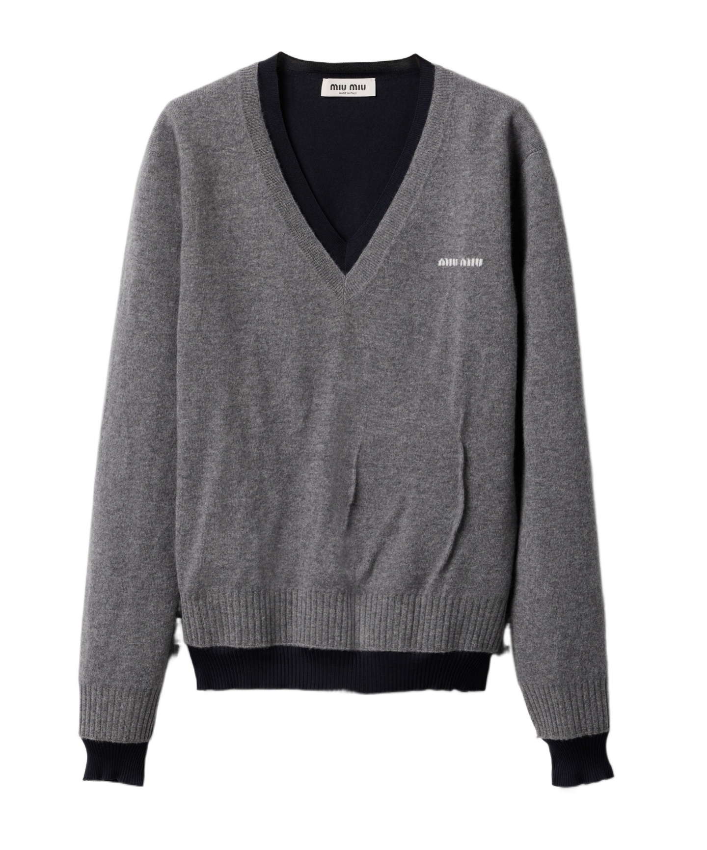 Miu Miu Cashmere V-neck Sweater In Gray