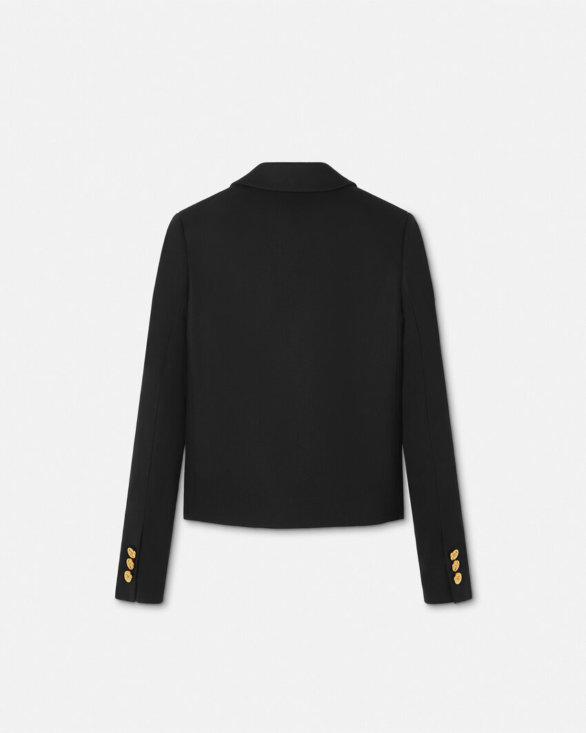 Versace Gabardine Short Boxy Blazer In Black
