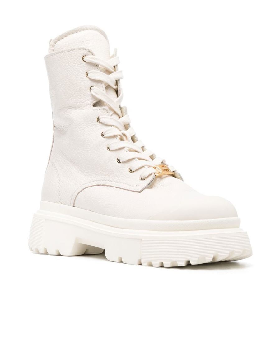 Hogan Crinkle-effect Lace Up Boots In White