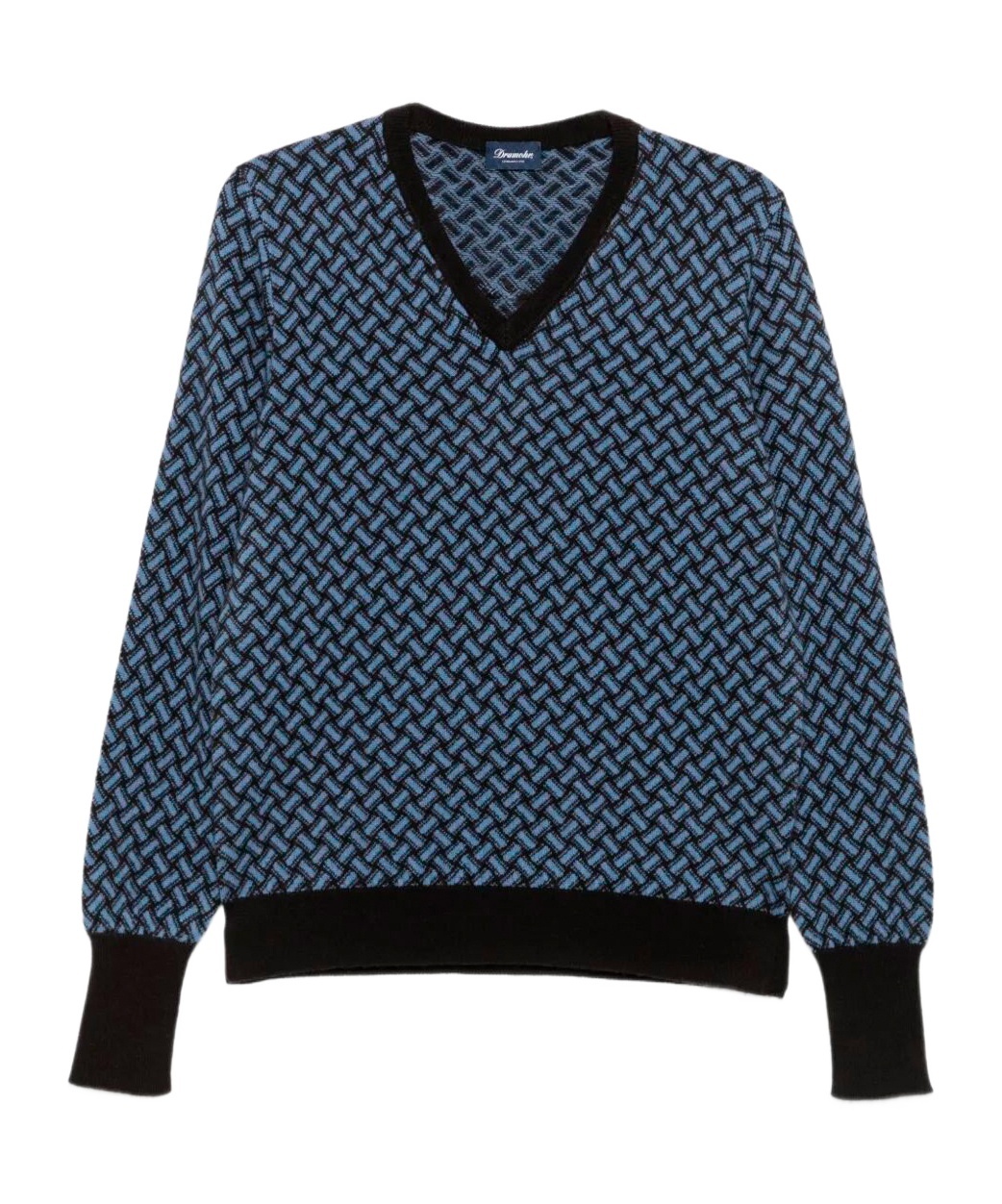Drumohr V-neck Geometric-pattern Sweater In Blue