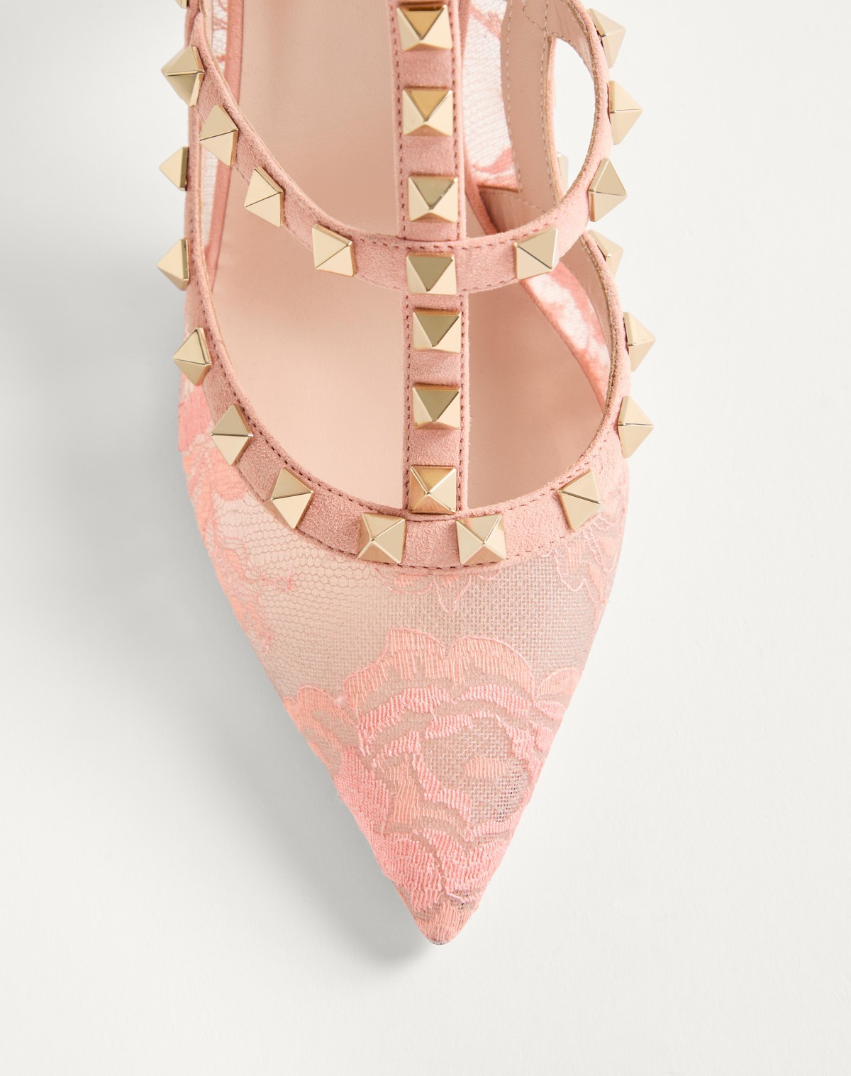 Valentino Garavani Rockstud Lace Pump With Straps 100mm Woman Peach Rose 40 In Pink