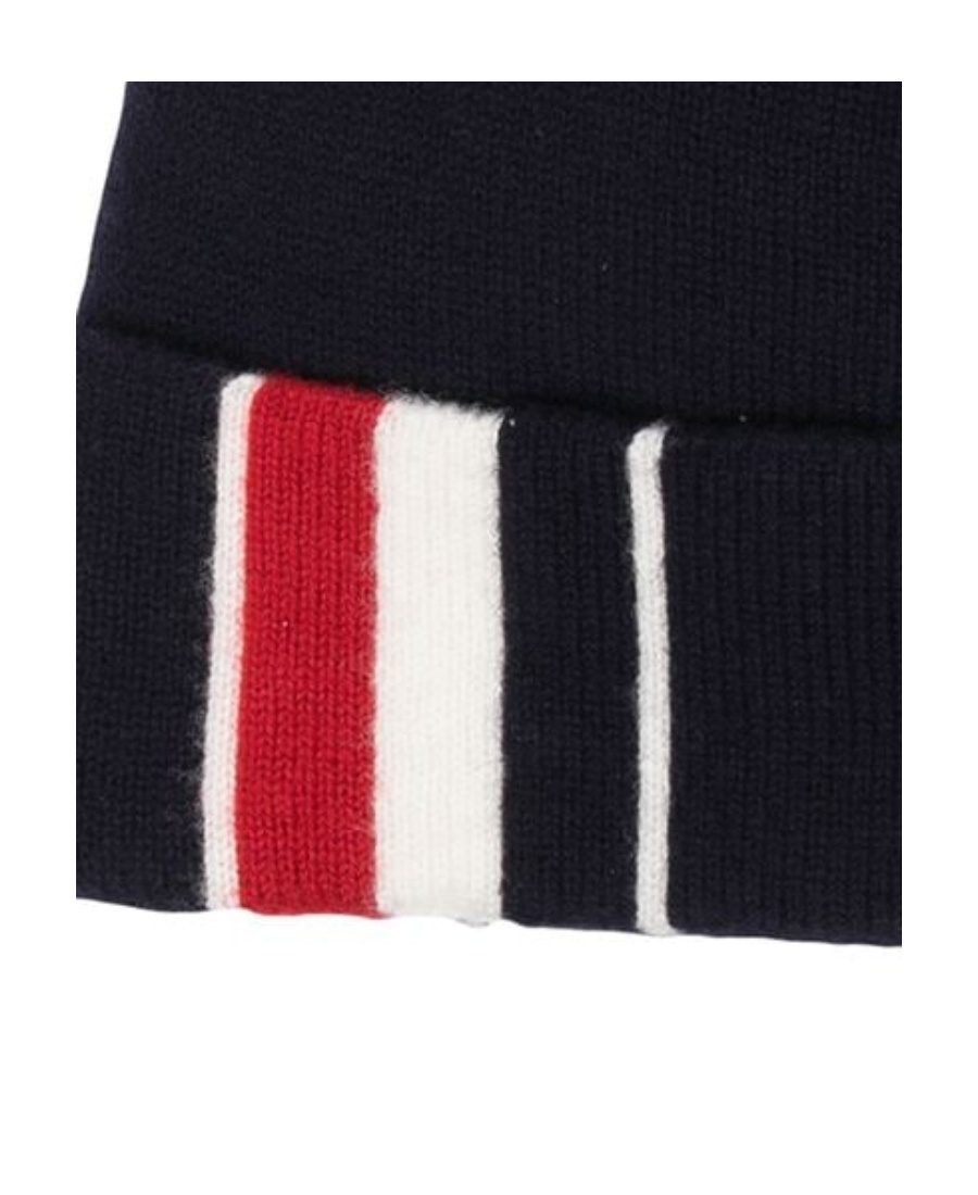 THOM BROWNE STRIPE DETAIL MERINO BEANIE