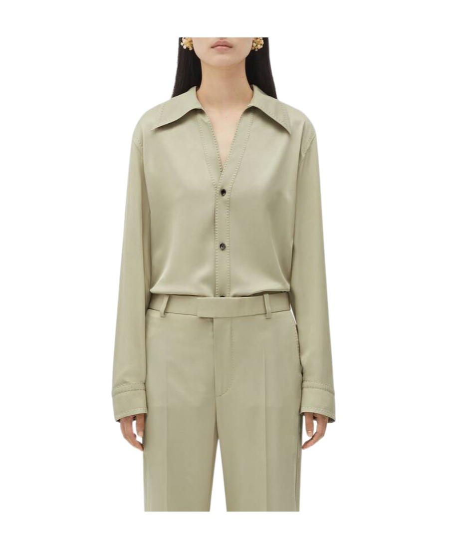 Bottega Veneta Oversized Green Shirt With Maxi Collar In Fluid Viscose Woman In Green