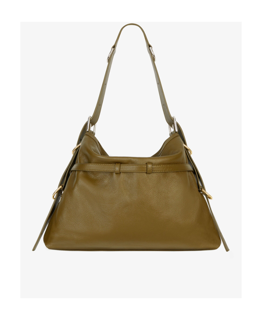 Givenchy Voyou Medium Shoulder Bag In Tumbled Leather In Deep Khaki