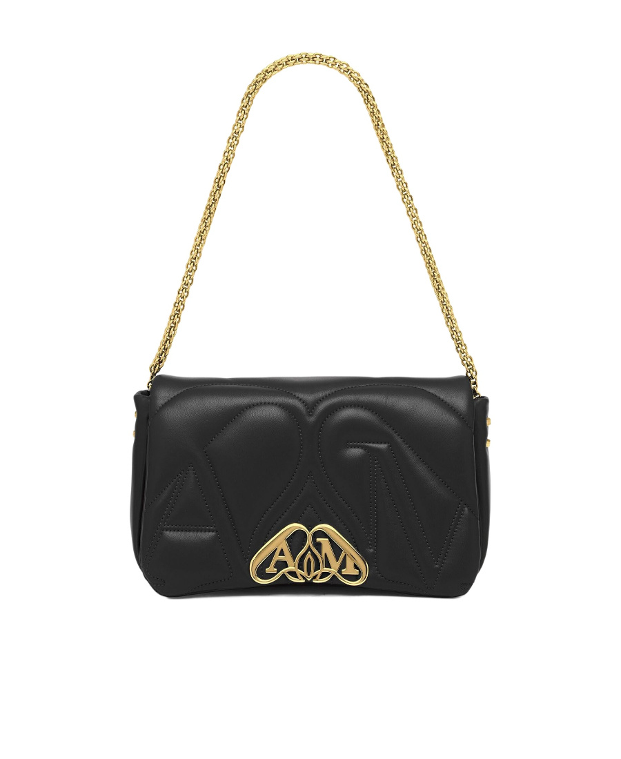 Alexander Mcqueen The Seal Mini Embellished Quilted Leather Shoulder Bag In Black