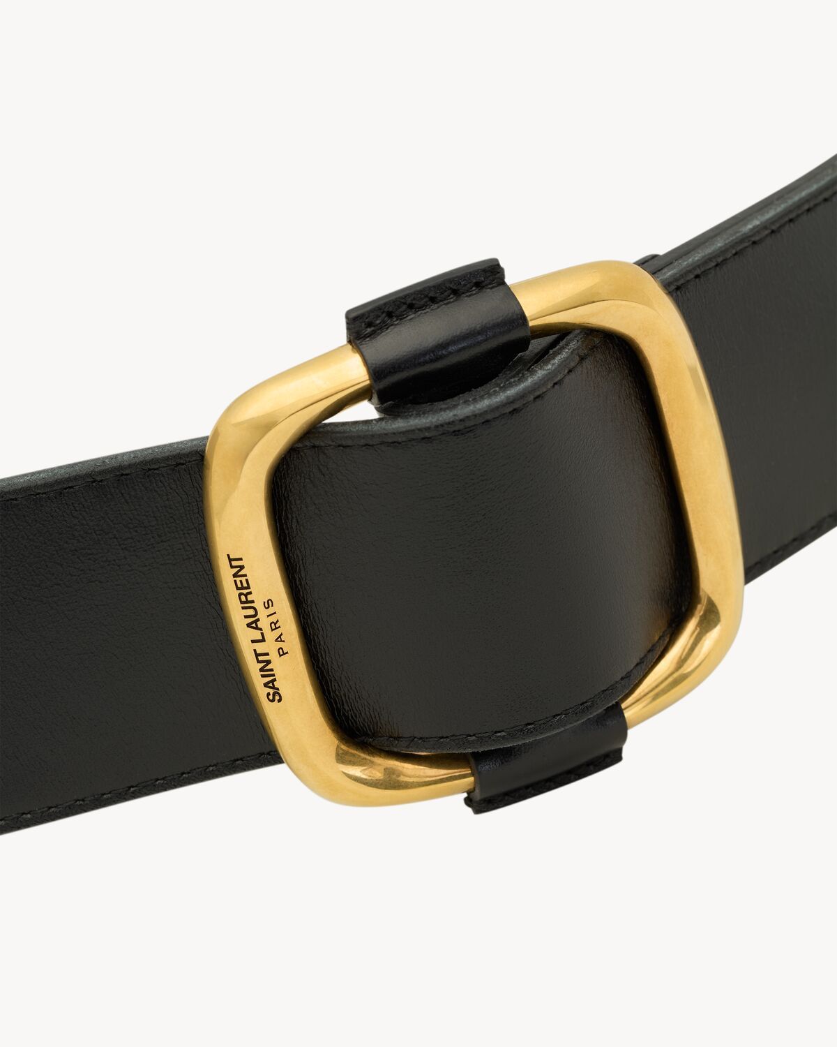 Saint Laurent Oval Wide Leather Belt In Black