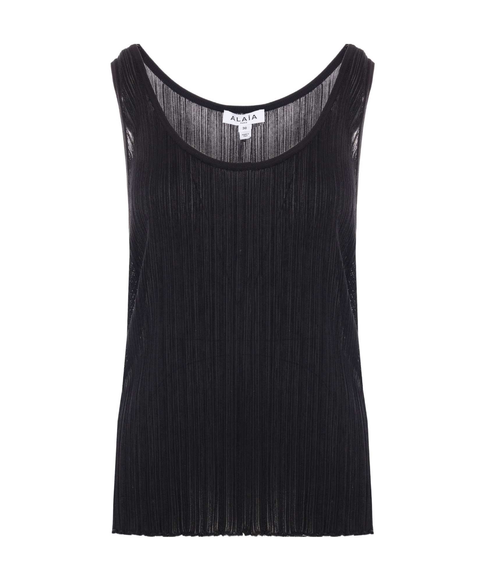 Alaïa Scoop-neck Pleated Tank Top In Black