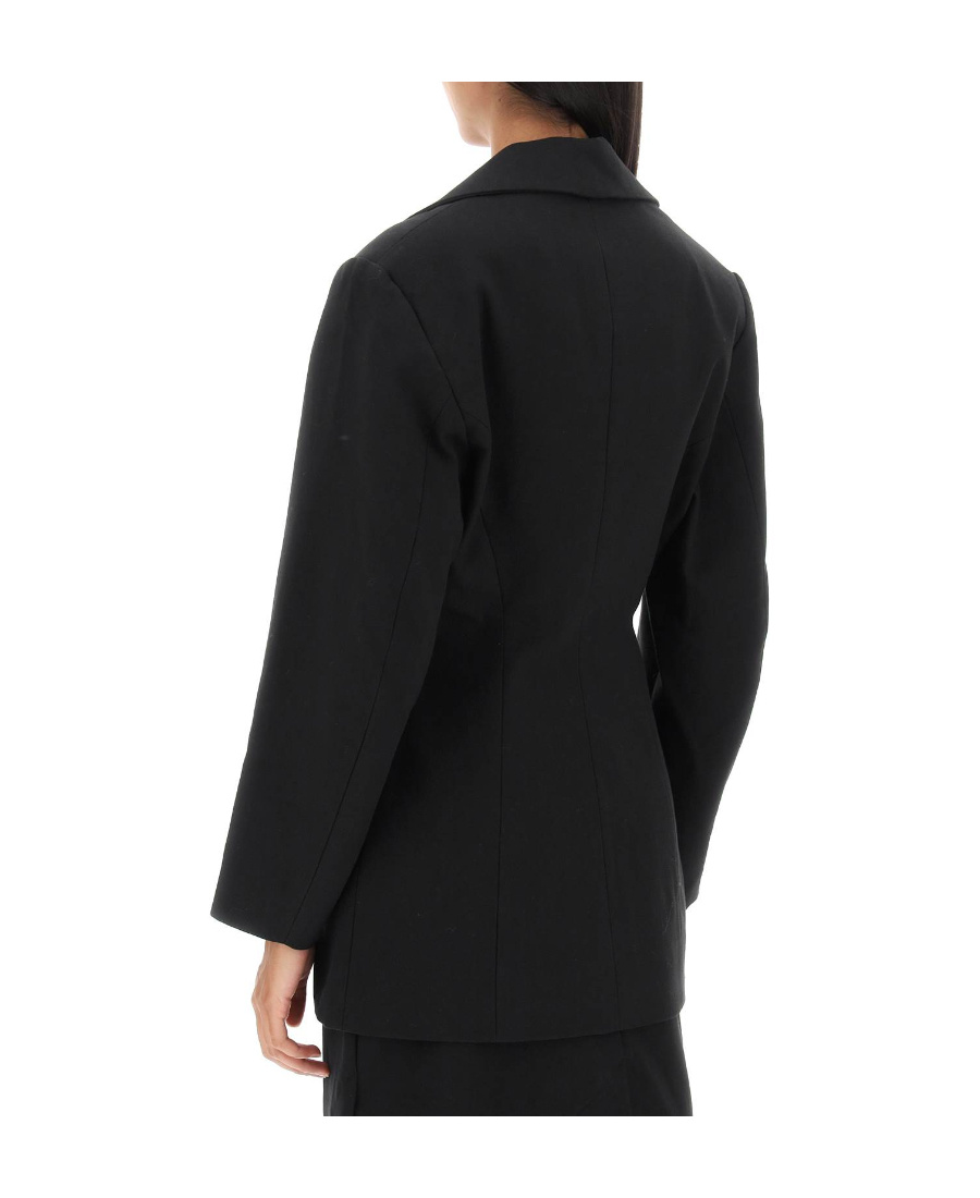 Ganni Single-breasted Organic-cotton Blazer In Black
