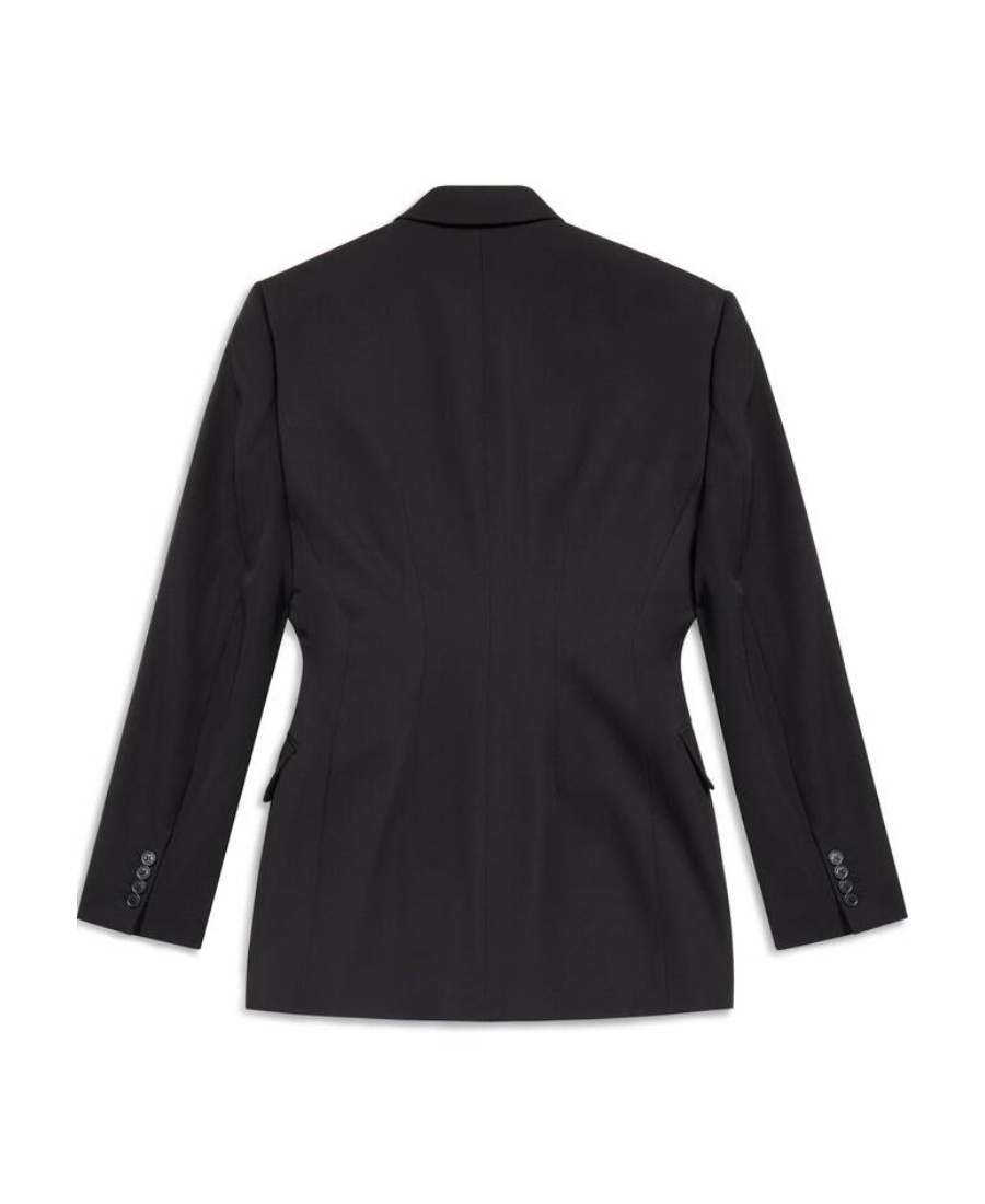 Balenciaga Cinched Double-breasted Black Wool Jacket In Black