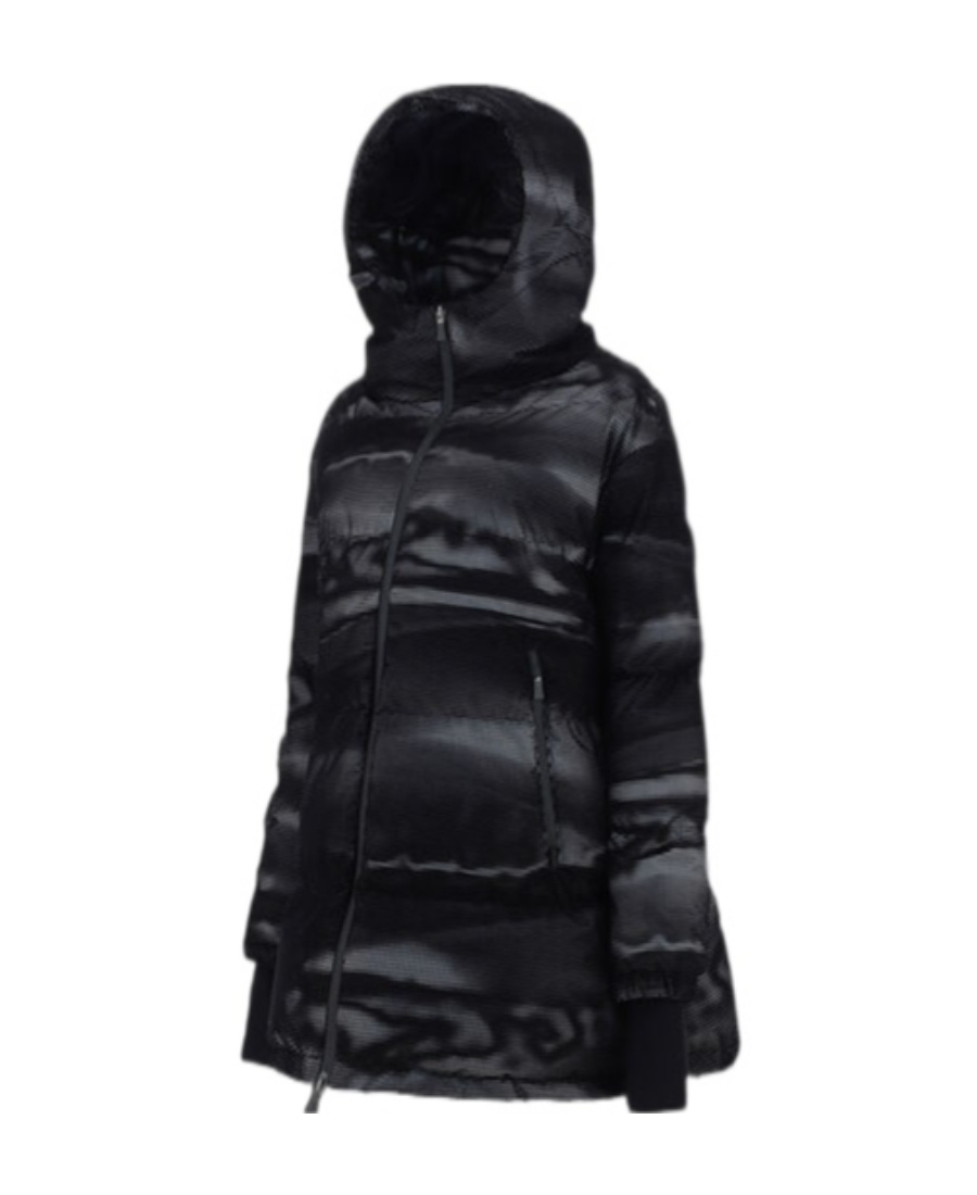 Herno Abstract-patterned Zip-up Coat In Black