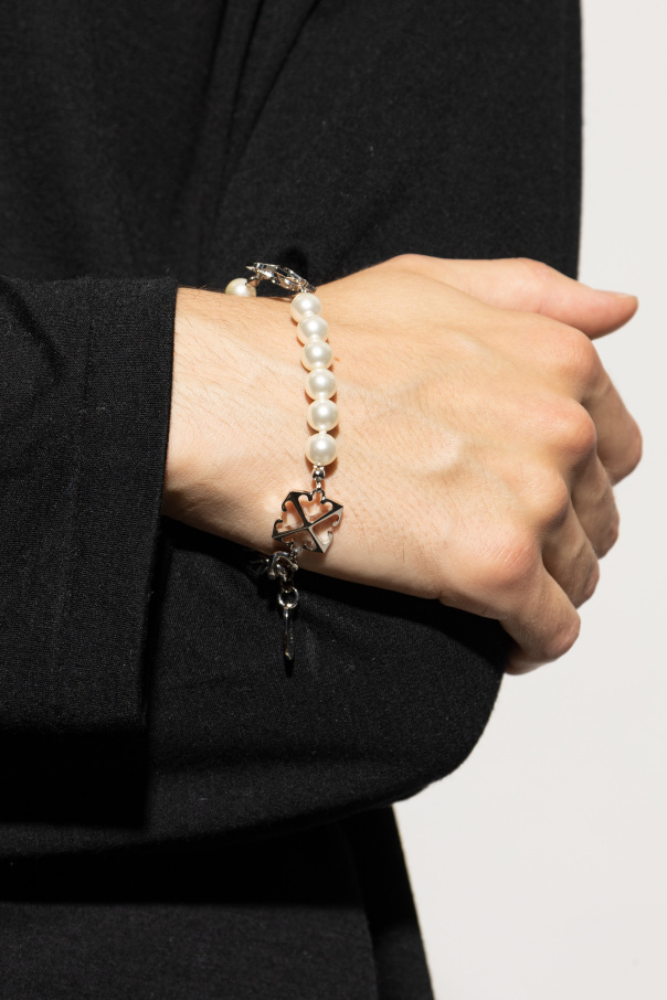 Off-white Pearl Cross Bracelet In Metallic