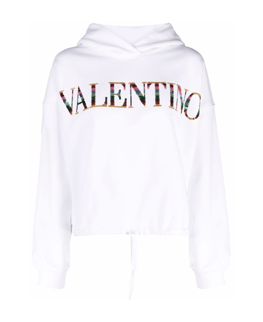 Valentino Logo Rope Hooded Sweater In White
