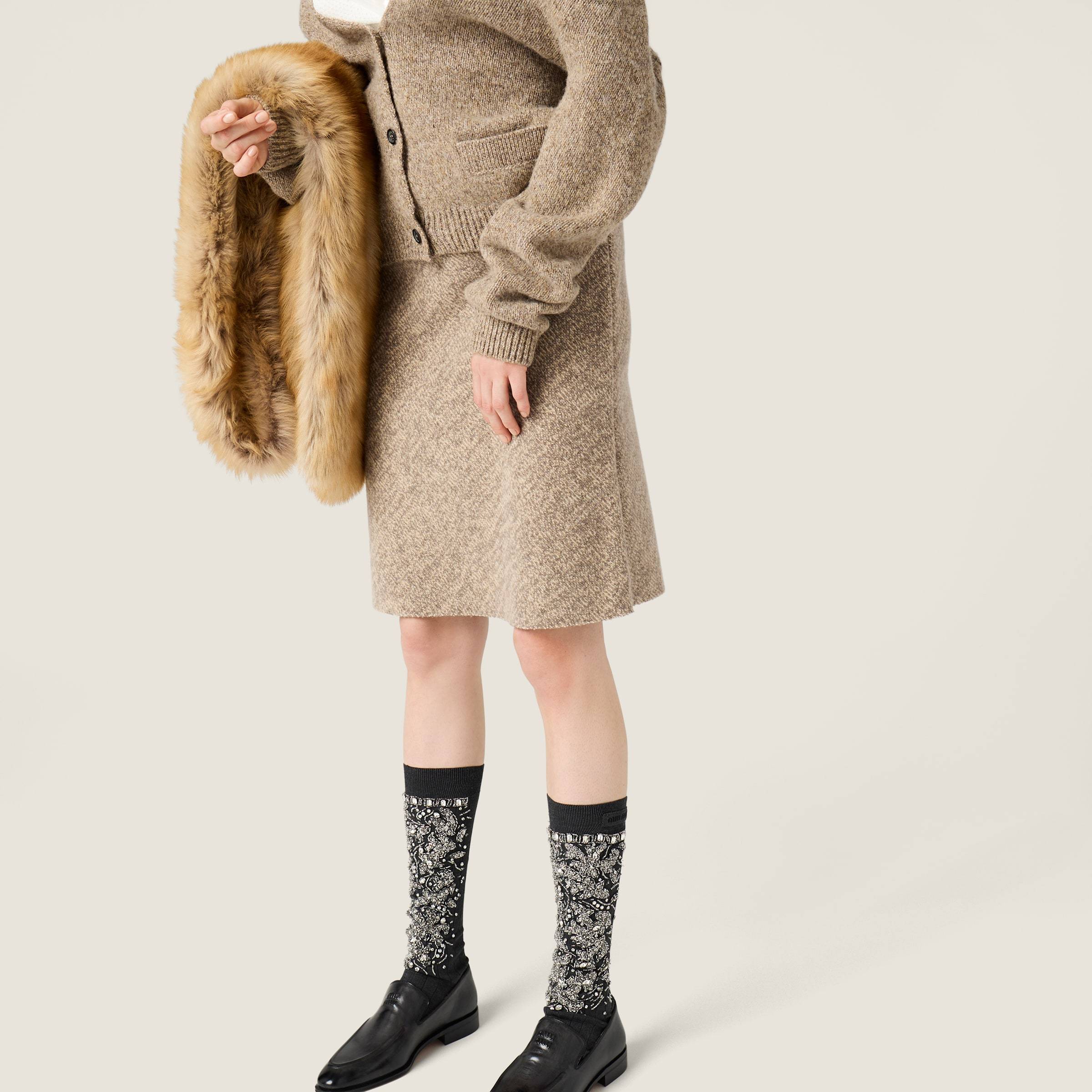 Miu Miu Wool Knit Skirt In Brown