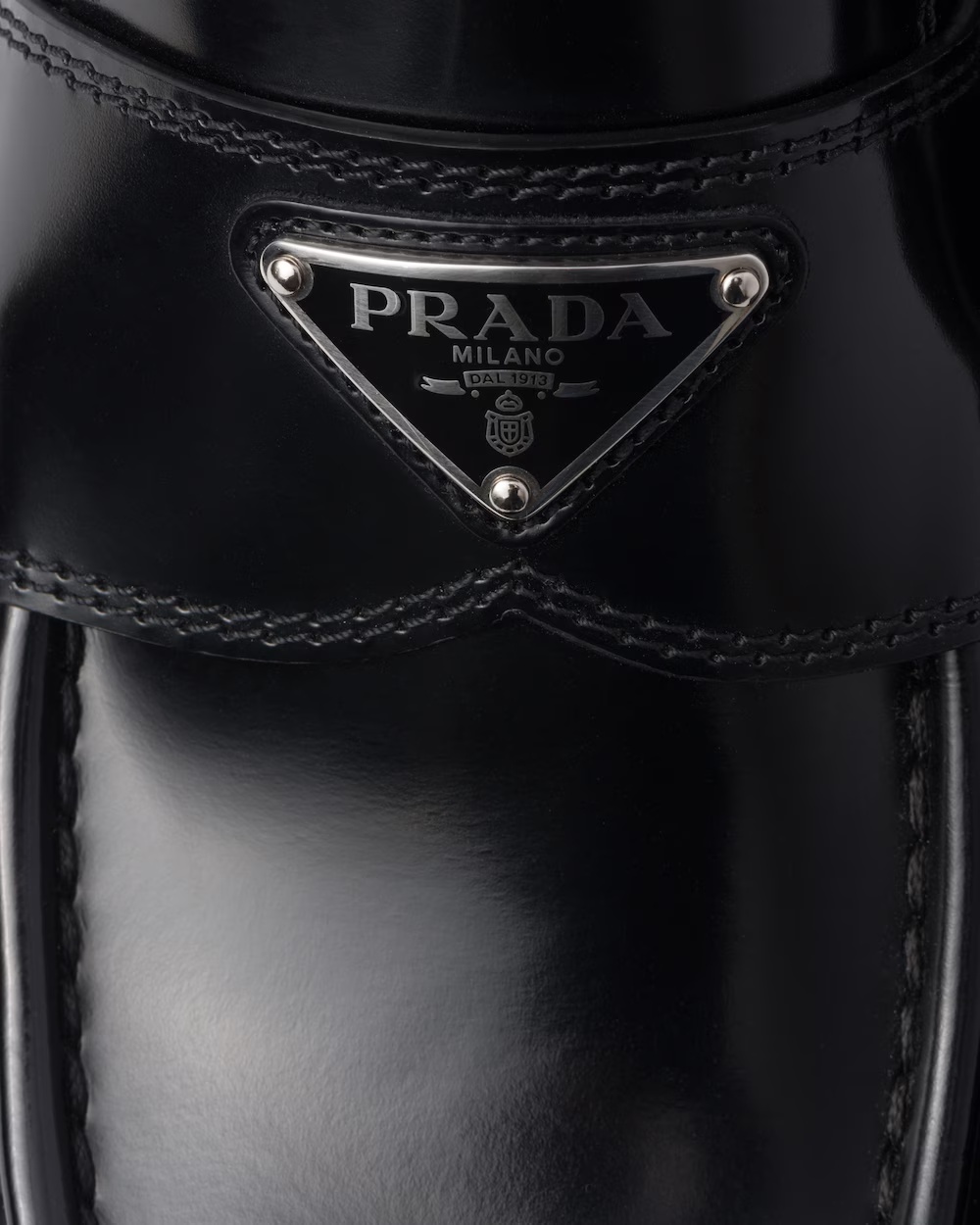 Prada Men Mocassini Platform In Pelle Spazzolata In Black